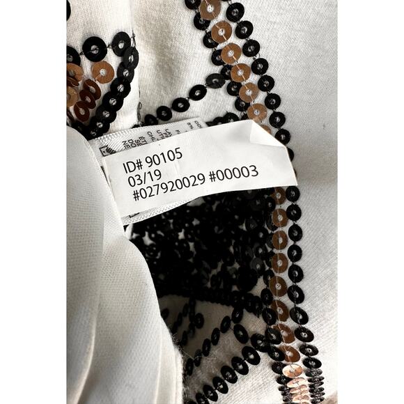 Express‎ Bodycon Dress Womens XS Cream Brass Sequin Cap Sleeve Party Cocktail - Picture 8 of 10